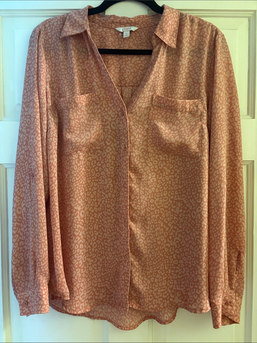 Candie's Coral Pink Leopard-Print Button-Front Shirt